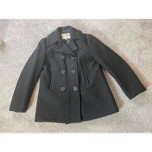 Fox Knapp Black Wool Peacoat Double Breasted Coat Quilted Lining Size 16